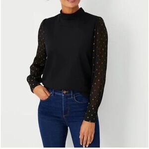 Ann Taylor Black Blouse with Sheer Sleeves